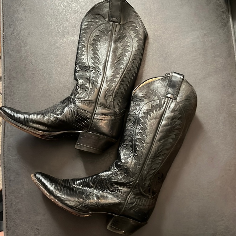 Vintage Justin’s Black Snake Skin Leather Cowboy Boots 5 1/2